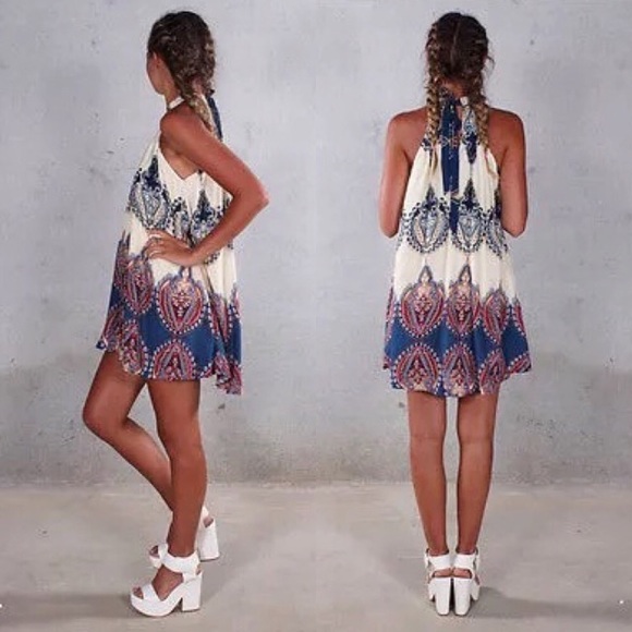 Tie Back Ombré Abstract Floral High Low Slip Dress - Picture 3 of 7